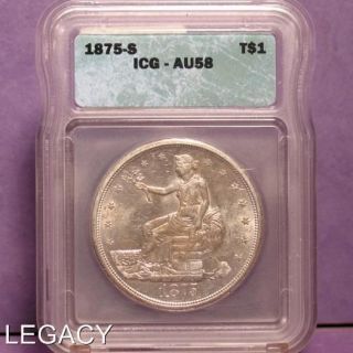 1875 S Silver Trade Dollar ~ ICG AU58 (NPS+