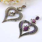   Bronze Purple Crystal Lucite Peach Heart Dangle Chandelier Earrings