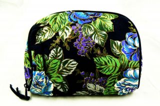 Ted Lapidus Paris Cosmetic Travel bag Purse Zipper Navy Blue Floral 