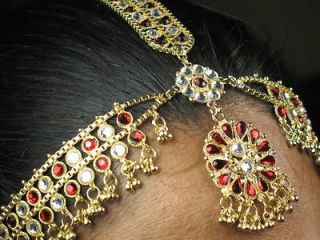   Costum Gold plated Hair Band Matha patti Jewelry Jewellery Maroon