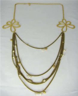 New Wendy Mink Gold Chain Cut Out Pearl Bib Necklace
