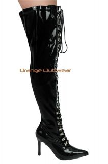   WIDTH Wide Shaft Womens Black Thigh High Lace Up Boots Costume Shoe