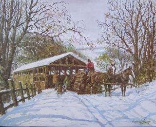 Harland Young COVERED BRIDGE IN WINTER 60s Print
