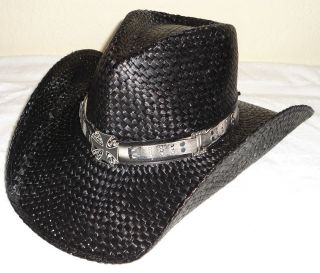   Austin Panama Black Straw Cowboy Hat Pinchfront & Shapeable Brim
