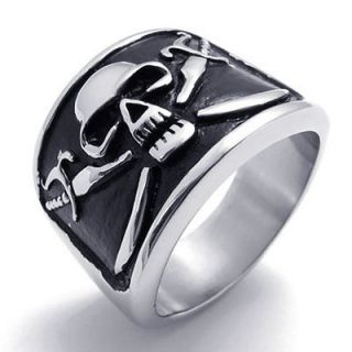 Size 10 Black Silver Pirate Skull Stainless Steel Mens Ring Size 10 