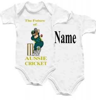 Australia Cricket Baby Grow Shirt Babygro Top Name Bat Ball Wallaby 