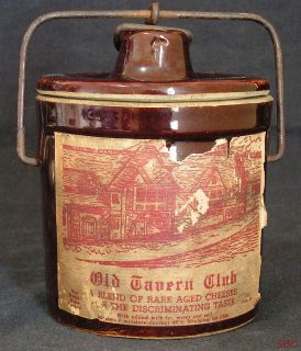   Tavern Club Stoneware Aged Cheese Crock Wire Bale Lid Brown Pottery