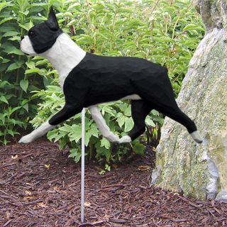 Boston Terrier Wood Carved Dog Figure Yard Garden Stake. Home Decor 