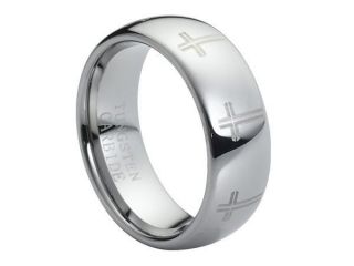   Carbide Ring Laser Engraved Cross Band Christian Religious Design New