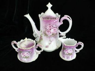 Lefton Heavenly Rose Teapot (coffee pot), Sugar and Creamer Tea Set