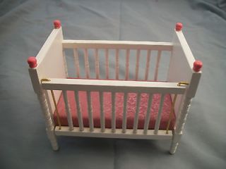 Crib babys bed White dollhouse furniture wooden T5549 1/12 scale 