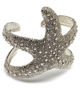  Inch Starfish Silver Textured Bracelet Womans Arm Wide Cuff