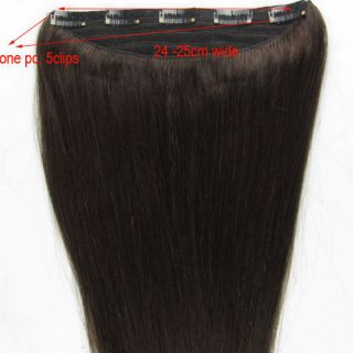 Dark Brown _ One Piece 100% Clip in Human Hair Extensions 16 28 