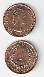   CARIBBEAN TERRITORIES 1 Cent COIN World Currency Money 1965 Queen KM 2