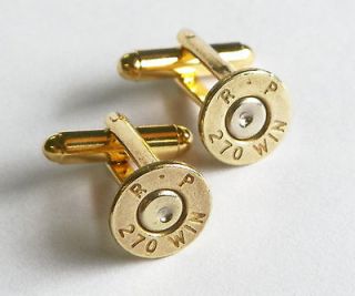 Remington 270 Brass Thin Gold Tone Bullet Cufflinks Wedding Cuff Links