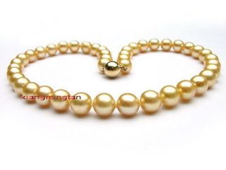 AAAAA189 10mm REAL South sea golden pearl necklace 14K