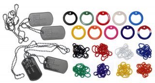 Military ID Dog Tags Personalized Embossed Colored Chains and 
