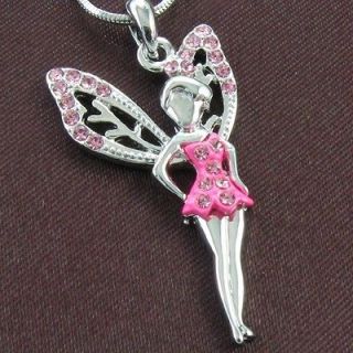 New Pink Crystal Rhinestone Fairy Wing Necklace Pendant