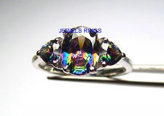 Very Special Rainbow Topaz CZ Triplet Ring in Sterling Silver