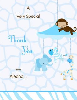 24 Jungle Mobile Baby Shower Thank You Cards   Personalized!