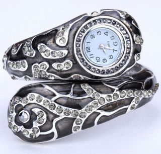 Vintage gray swarovski crystal cuff bracelet watch 1