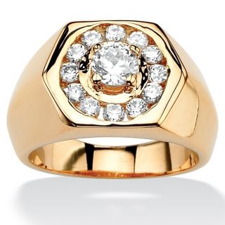 Mens 14k Gold Plated Cubic Zirconia Hexagon Shaped Ring