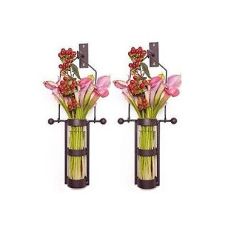   Wall Mount Hanging Glass Cylinder Vase Set with Metal Cradle and Hook