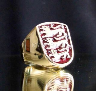 BRONZE RING THREE 3 LIONS COAT OF ARMS ENGLAND LION DR