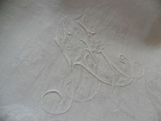 Vintage Large Pure Linen Damask Table / Banquet Cloth with Monogram A 