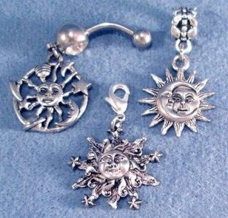   Celestial Silver Charms European Bead Style Bail Clip or Belly Ring