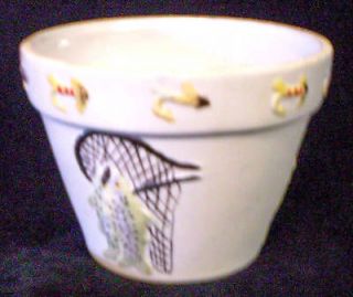 CERAMIC POT WITH TROUT & FLY LURES  CATCH OF THE DAY 