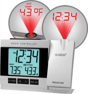   ATOMIC PROJECTION ALARM CLOCK IN OUT TEMP SENSOR DATE NEW FREE US SHIP
