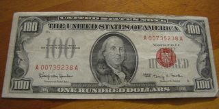 1966 RED SEAL 100 ONE HUNDRED DOLLAR BILL RED SEAL A PRE FIX 007 make 