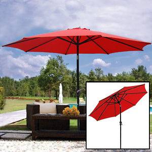  Crank Umbrella Red Shade Outdoor Patio Market Beach Deck Aluminum Pole