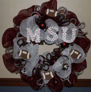 WREATH DECO MESH MAROON & WHITE MISSISSIPPI STATE FOOTBALL FANS 30 IN.