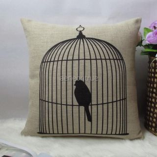 cotton linen black bird cage Decorative pillow Cover / Cushion case 