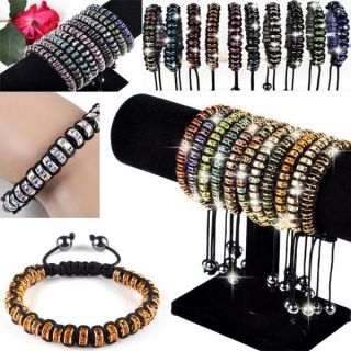   AB Crystal Gold Silver P beads Bangle Macrame bracelets Wristband Free