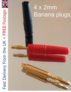 High Quality 24k 2mm Banana Plugs 2x Red 2x Black