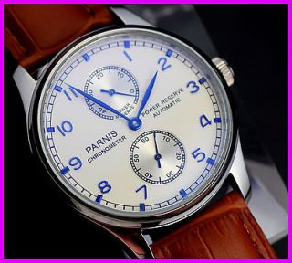 PARNIS POWER RESERVE AUTOMATIC WATCH   blue numbers and hands 43MM 