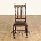 Antique Solid Oak Jacobean Barley Twist Faux Leather Side Chair c1920 