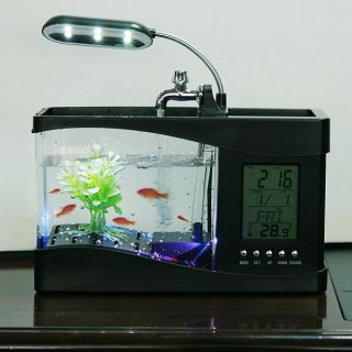 Mini USB Mini LCD Desktop Fish Tank Aquarium Timer calendar Clock LED 