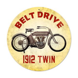 Belt Drive 1912 Antique Classic Motorcycle Round Metal Sign