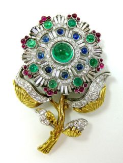   18K Platinum CHAUMET Paris Emeralds Diamonds Sapphires Rubies Vintage