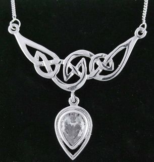 Sterling Silver Diamond Celtic Necklace Pendant Irish white chain 