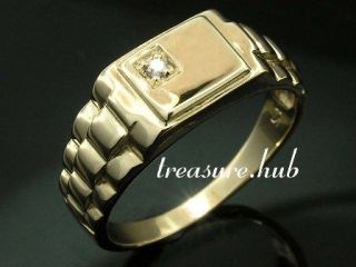 GENUINE 9ct SOLID Gold Natural DIAMOND Rolex Shoulder Ring