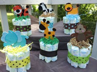 Jungle Safari theme mini diaper cakes baby shower centerpiece!!!