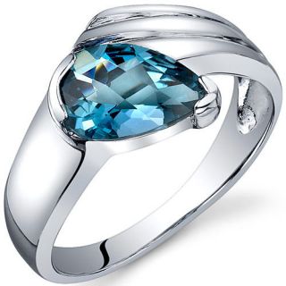 Pear Shape 1.50 cts London Blue Topaz Ring Sterling Silver Sizes 5 to 