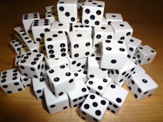 Lot of 100 White 16mm 16 mm D6 Dice Square Gaming Casino *Fast Ship* D 