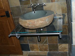   steel wall mount table for glass top sink bowl, support, holder