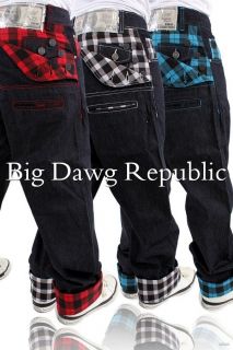 DIRTY MONEY SCOTTISH CHECK RAW MENS BOYS LOOSE BAGGY FIT STYLE JEANS 